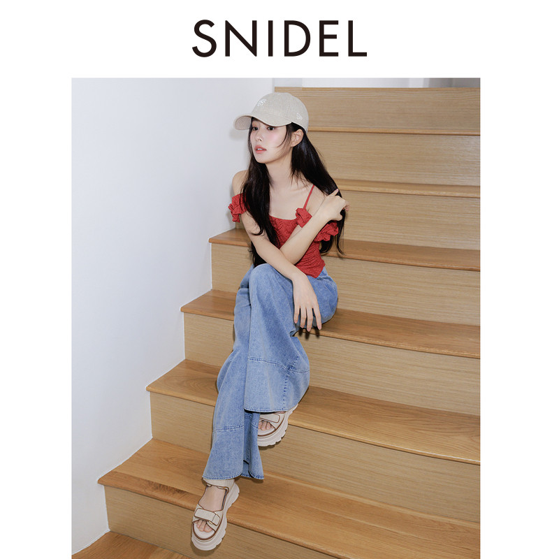 SNIDEL春夏款时尚百搭高腰压褶纯色直筒阔腿裤SWFP252134,淘宝优惠券,粉丝福利购,淘宝优惠卷