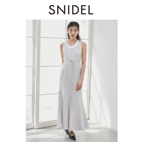 SNIDEL2025秋冬新品简约露背腰带收腰无袖鱼尾连衣裙SWFO254016 - 图1