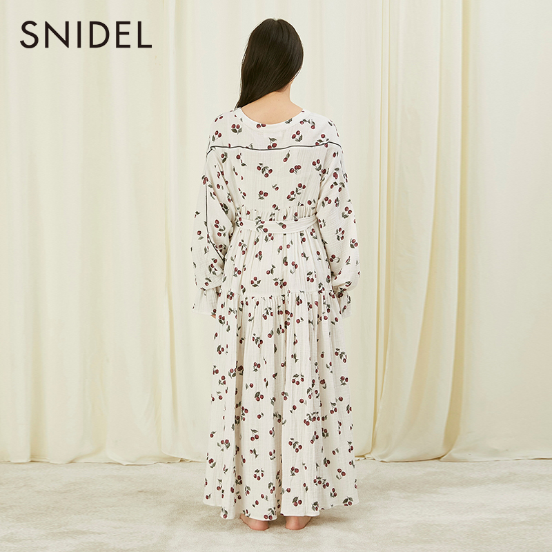 SNIDEL HOME秋冬款V领樱桃印花系带纯棉连衣裙SHFO224099-图1