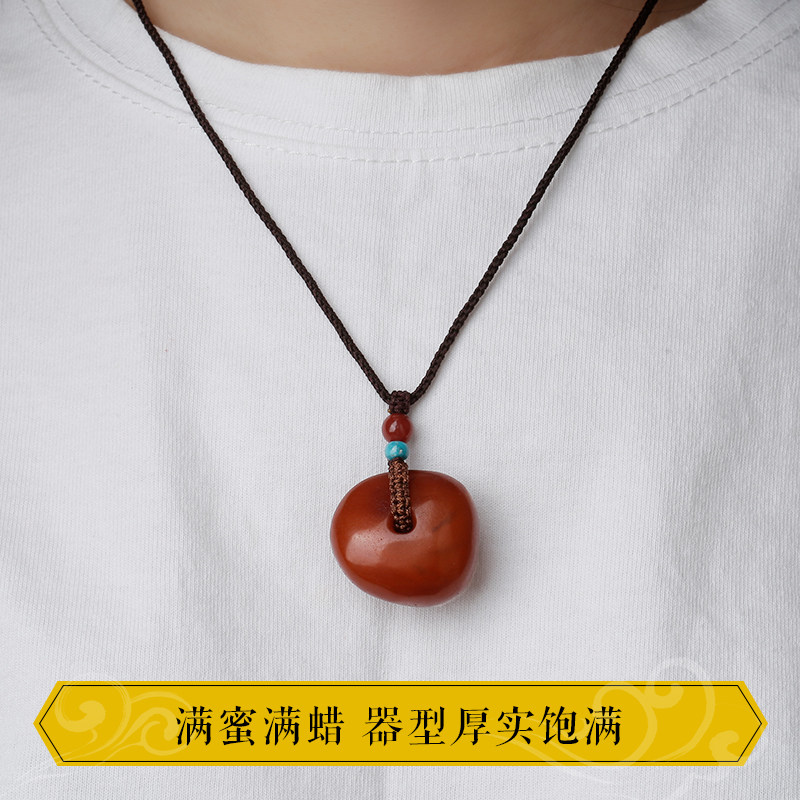 天然老蜜蜡饼子墩子吊坠毛衣链 绿侬珠宝颈饰