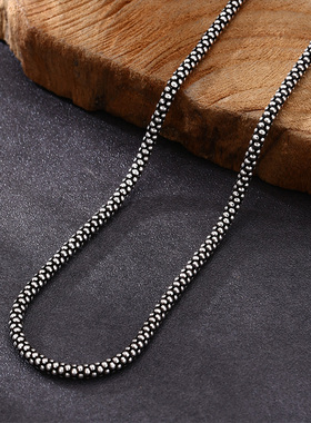 富贵鹿女款925银复古3mm粟米泰银