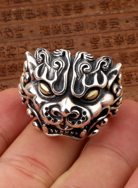 夸张霸气大号男戒纯银中国风男士