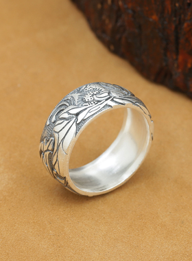 富贵鹿s990纯银莲花达人潮款银戒