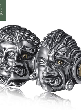 破魔半魔半佛戒指纯银国风男士