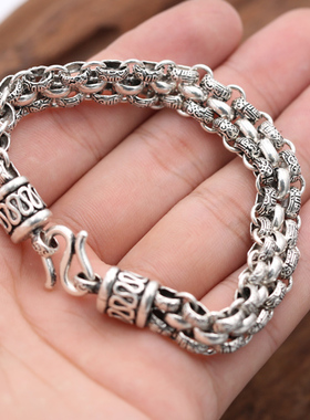 富贵鹿新款复古925扁坦克链手链