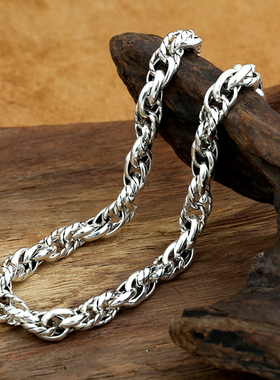 富贵鹿颈链925粗麻花银