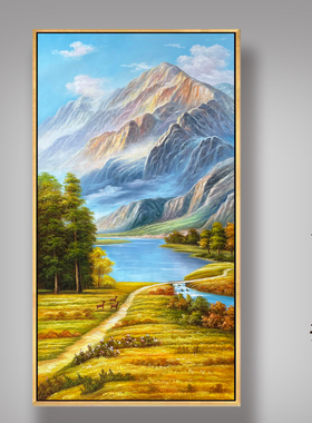 美式简约玄关手绘风景油画聚宝盆