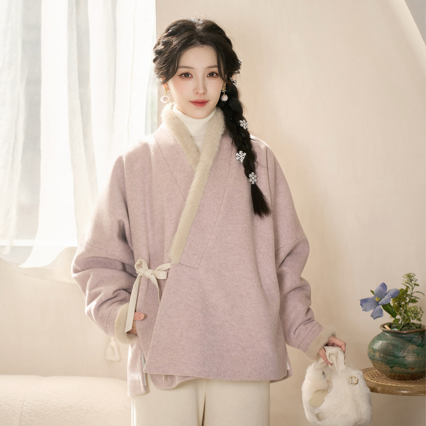 素瓷听暖 清水溪汉初明制对交穿羊毛加绒加厚银狐绒汉服中国风冬,淘宝优惠券,粉丝福利购,淘宝优惠卷