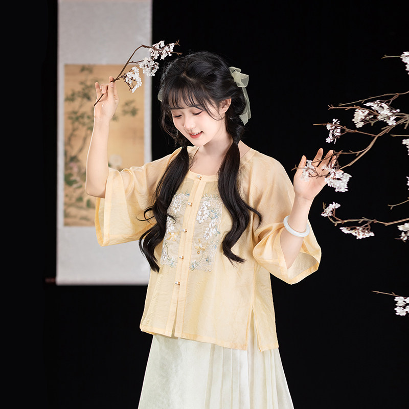 玉鸟紫藤 清水溪汉服上衣圆领衫长袖改良马面裙套装国风日常半裙,淘宝优惠券,粉丝福利购,淘宝优惠卷