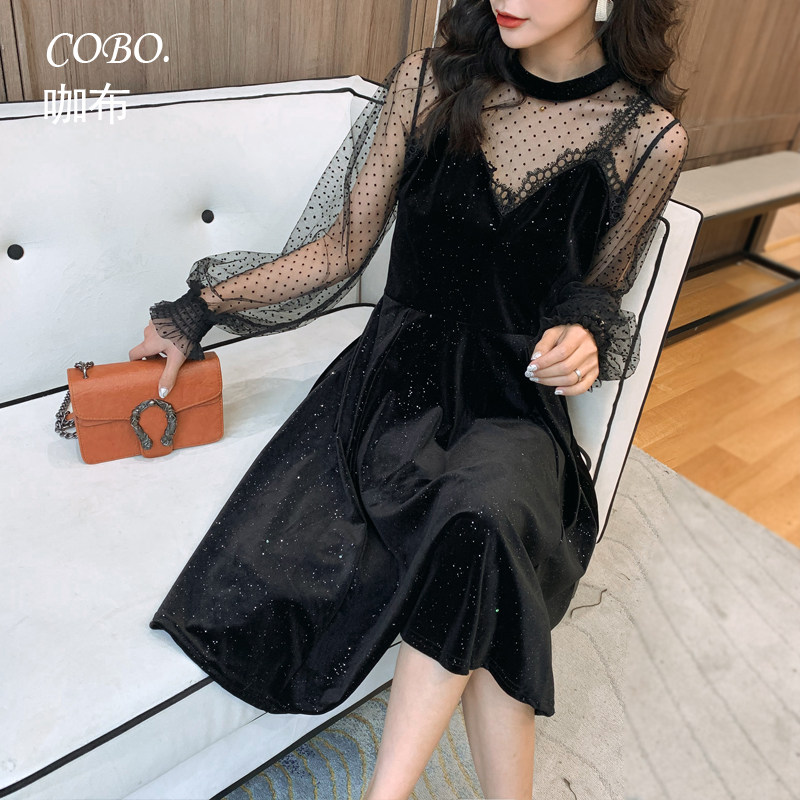 御姐风气质长款法式赫本黑色小礼服 咖布服饰连衣裙