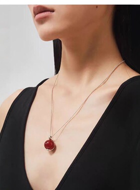 新款港风复古时髦耳环欧美红色玛瑙耳坠法式时尚小资小众毛衣链