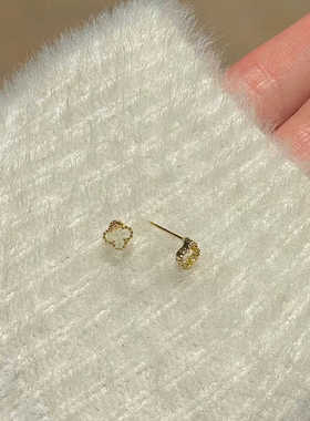 小耳钉纯银四叶草迷你精致耳饰女上班通勤睡觉可戴不明显耳环简约