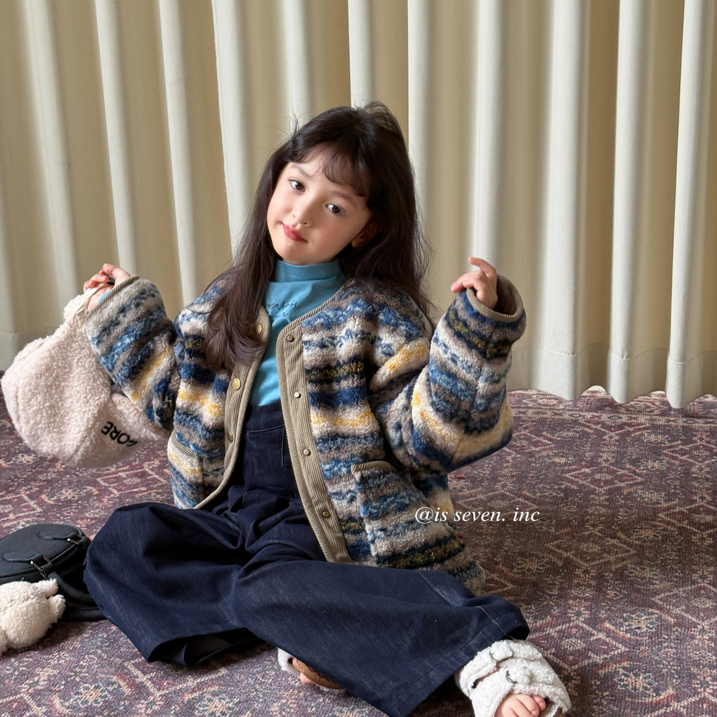 柒号童仓女大童韩版复古毛绒绒外套冬装新款儿童费尔岛加厚棉服潮,淘宝优惠券,粉丝福利购,淘宝优惠卷