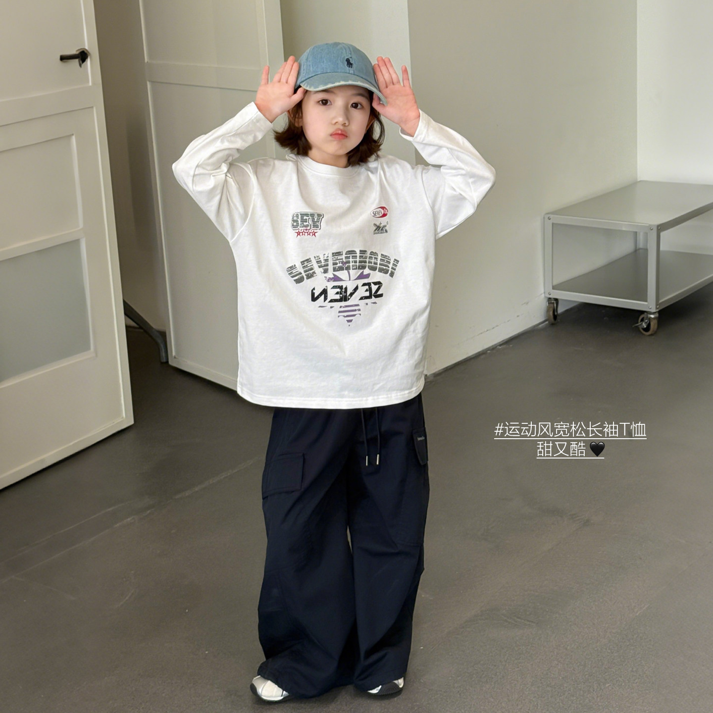 【亲子】柒号童仓女大童赛车风长袖T恤春装新款美式宽松运动上衣,淘宝优惠券,粉丝福利购,淘宝优惠卷