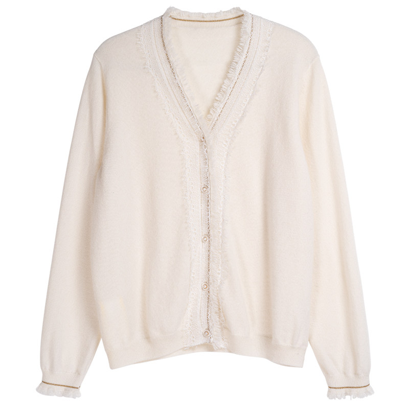 斐雪 拥抱诗意与浪漫 繁复工艺秋季流苏蕾丝花边针织纯羊绒开衫 - 图3