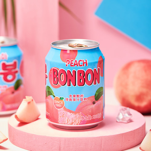 韩国进口海太水蜜桃汁桃果粒饮料238ml*12罐/箱 果肉果汁饮品包邮 - 图0