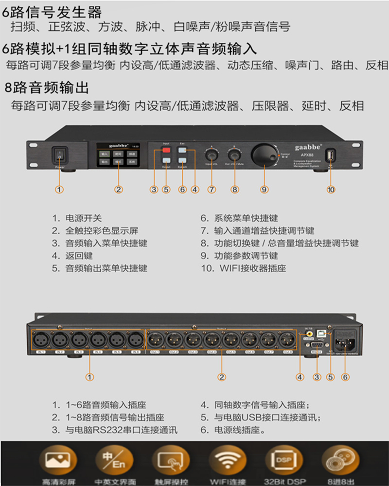 4进8进8出酒吧舞台专业噪声门均衡线阵音箱中文数字音频处理器 - 图1