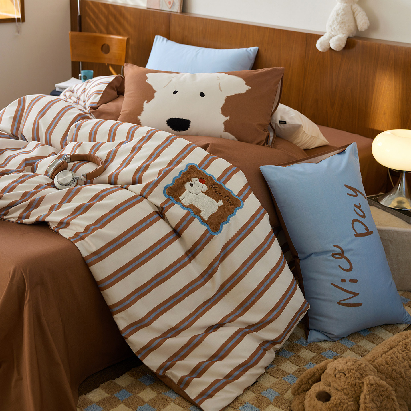 多喜爱磨毛四件套全棉秋冬三件套复古条纹床单被套卡通贴布绣床品,淘宝优惠券,粉丝福利购,淘宝优惠卷