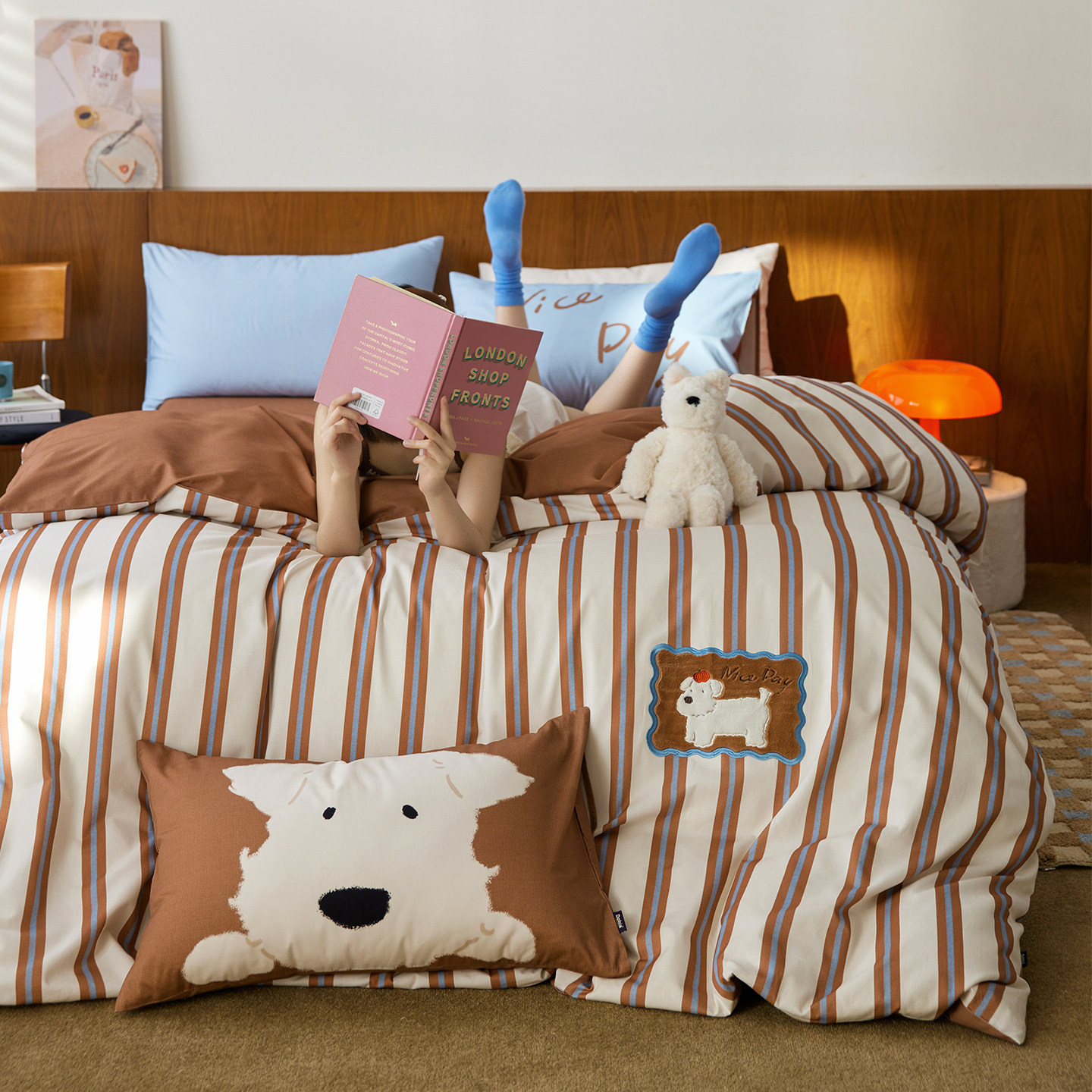 多喜爱磨毛四件套全棉秋冬三件套复古条纹床单被套卡通贴布绣床品,淘宝优惠券,粉丝福利购,淘宝优惠卷