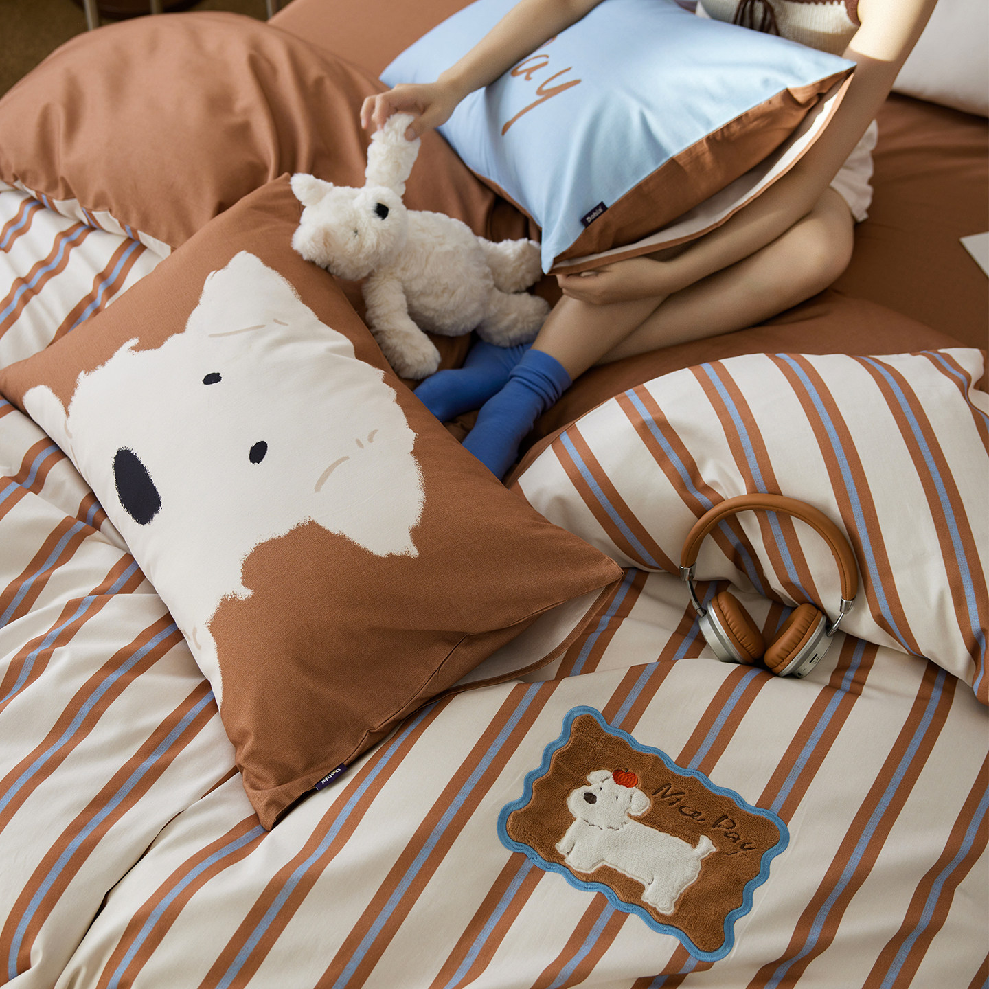 多喜爱磨毛四件套全棉秋冬三件套复古条纹床单被套卡通贴布绣床品,淘宝优惠券,粉丝福利购,淘宝优惠卷