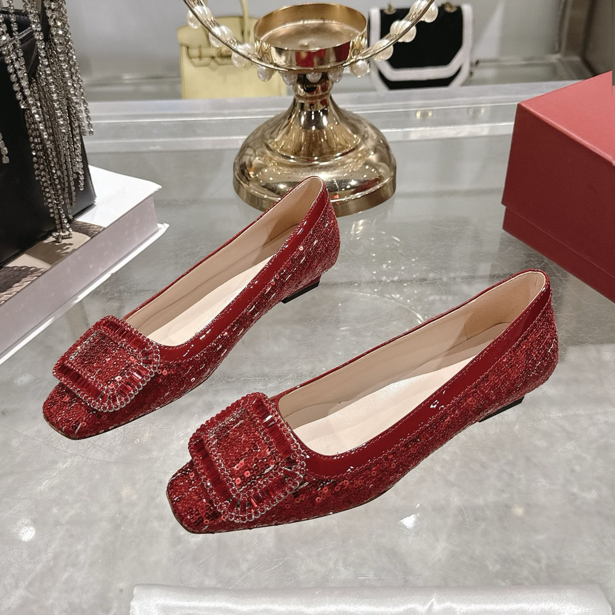 小香风粗花呢水钻方扣单鞋方头粗跟亮片高跟鞋女25 新款低跟女鞋,淘宝优惠券,粉丝福利购,淘宝优惠卷