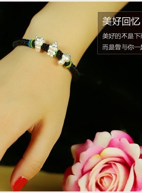 2026本命年纯银手链十二生肖三合佛珠手串属鸡马狗男女开运吉祥物