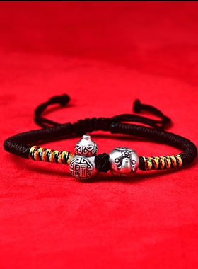 年吉象财葫手链大象小象纯银小葫芦本命年红绳手绳吉祥物男女