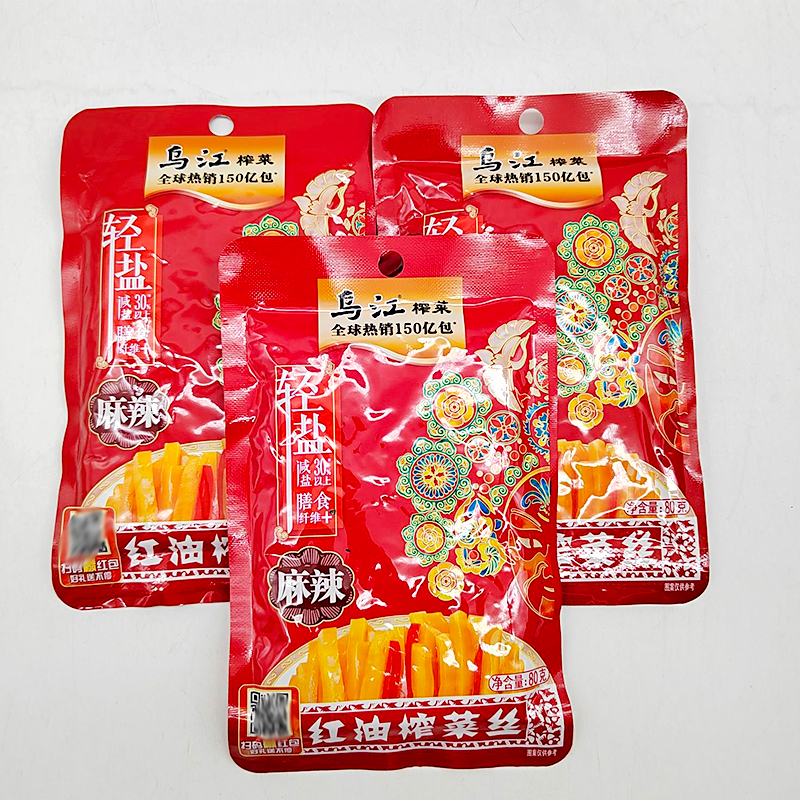 乌江红油榨菜丝80g*25袋100袋涪陵榨菜麻辣味佐餐开味下饭菜重庆 - 图1