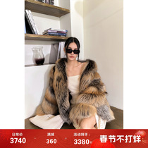 Flame Queens Great Lady Main Import Whole Leather Fox Fur Straw Jacket Woman 2023 New medium length plus-length fur coat