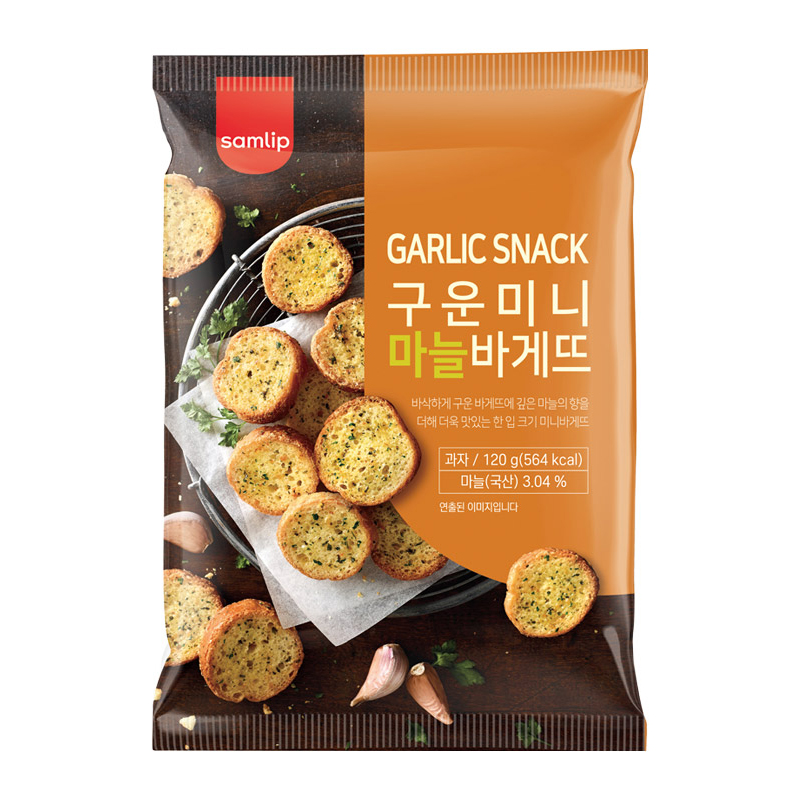 韩国进口零食Samlip三立面包干烤法式蒜蓉披萨蒜香味饼干休闲小吃 - 图3