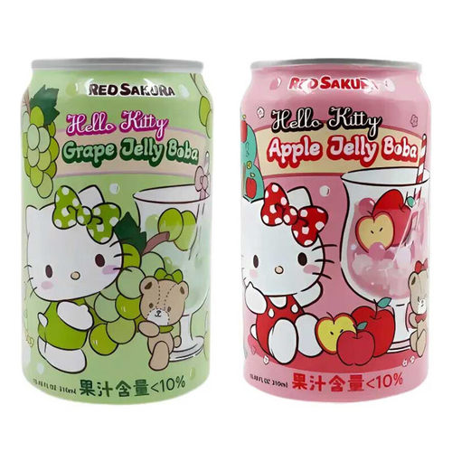 台湾进口KT三丽鸥kitty联名苹果葡萄芦荟味果味果汁爆珠饮料310ml - 图2