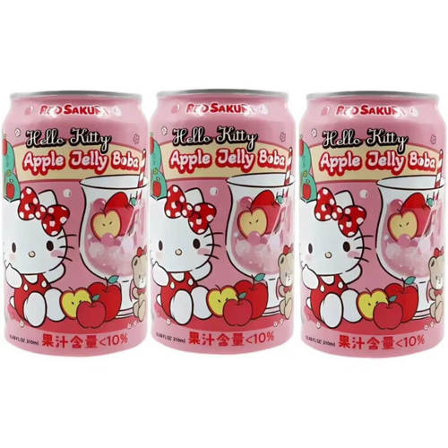 台湾进口KT三丽鸥kitty联名苹果葡萄芦荟味果味果汁爆珠饮料310ml - 图3