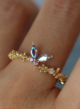 精致甜美梦幻蓝色蝴蝶戒指个性潮ins风气质小众设计爆款开口指环