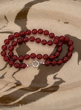 【无瑕疵特价】红玛瑙925银搭扣打结串珠项链本命项链氛围纯银