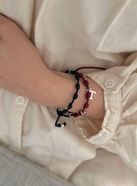 PLUS JEWELRY / 字母定制925纯银打结手绳编织手链可调节叠戴