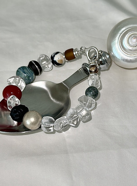 PLUS JEWELRY / 白水晶不规则纯银925银手链手串老琉璃乌木菩提