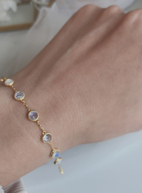 轻奢日系14k金月光石精致手链