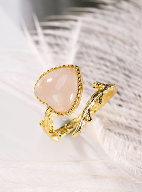 镀金镶嵌心形甜美风女士银戒指环