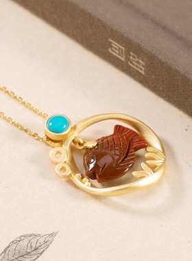 鲤鱼复古女士款汉服配饰南红玛瑙