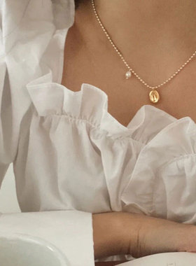 纯银拼色珍珠锁骨链2021年新品