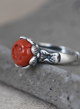 南红玛瑙复古风汉服配饰戒指