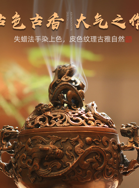 失蜡法黄铜青沉狻猊盘香炉