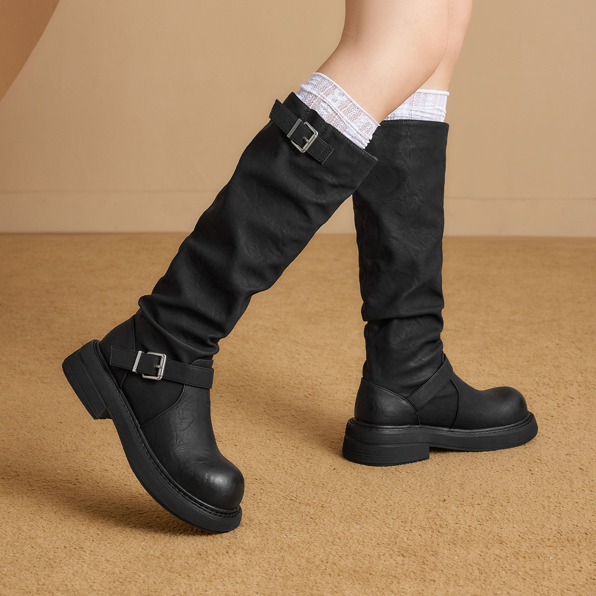 St&Sat/星期六秋冬复古堆堆靴长筒骑士靴厚底西部靴女SSD4117C83 - 图2