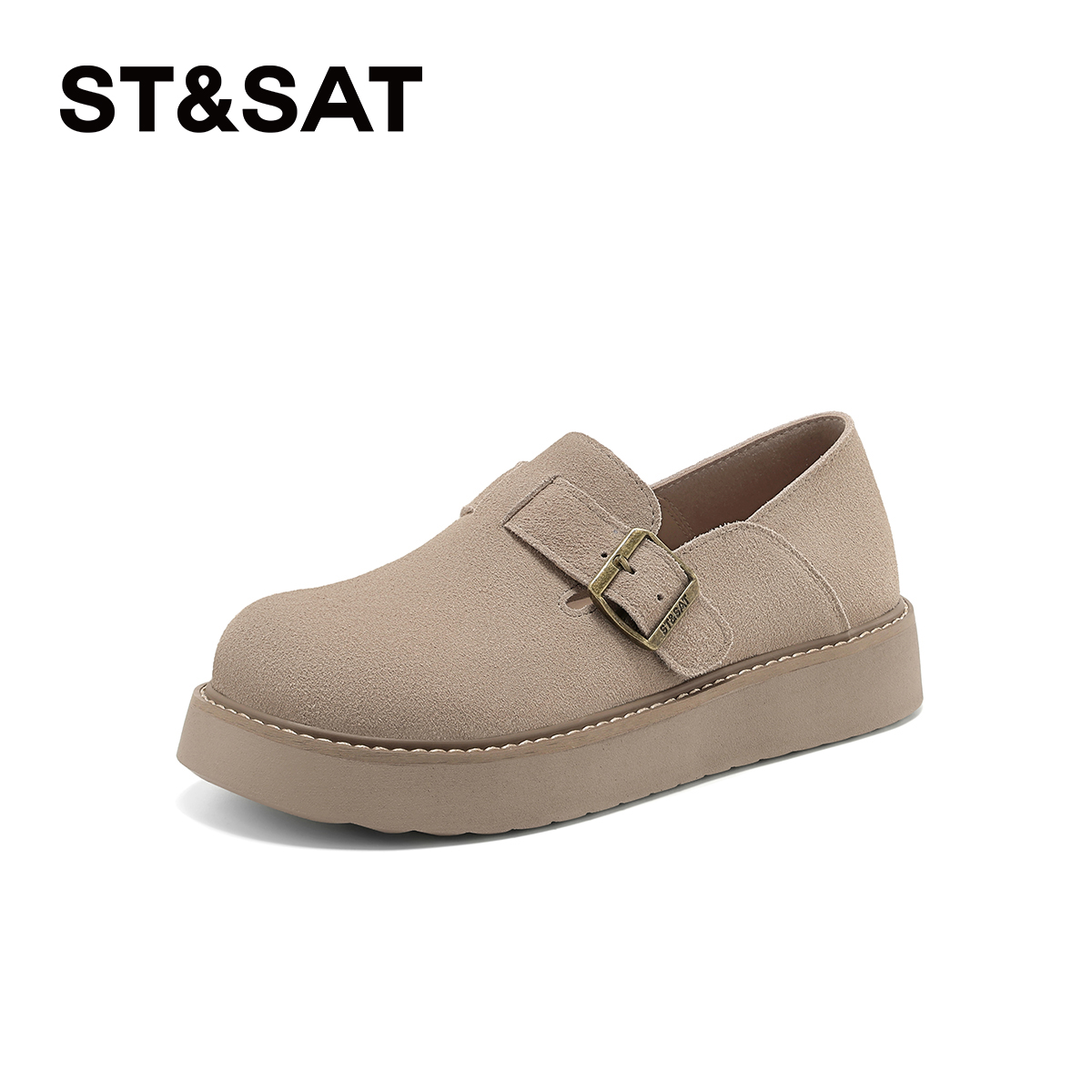 St&Sat/星期六春秋新款真皮勃肯鞋日系半拖懒人鞋女SSD1112C5I - 图2