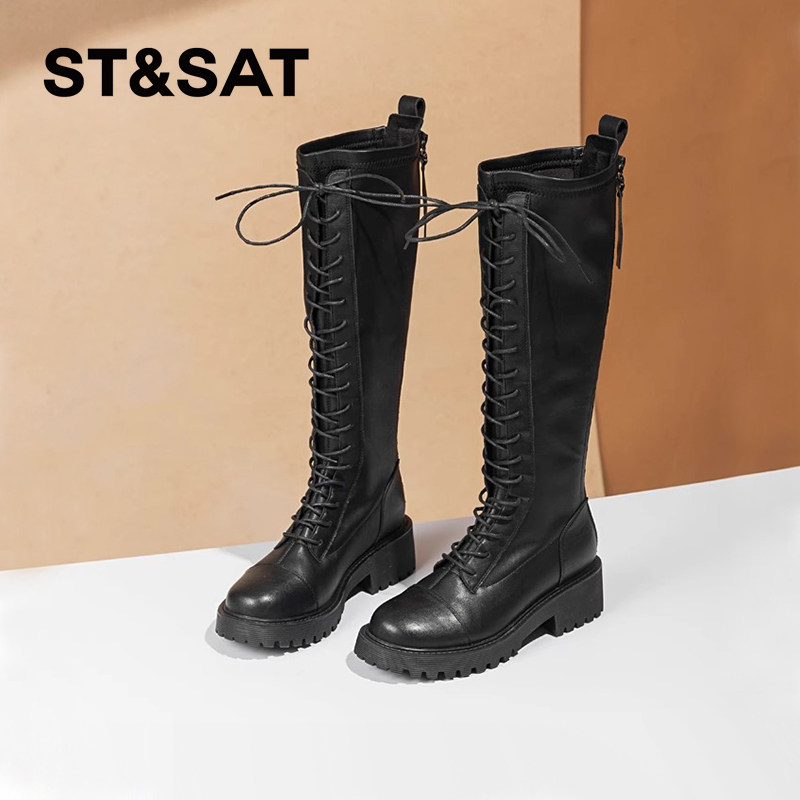 St&Sat/星期六秋冬新款骑士靴厚底增高后拉链长筒靴女SS14117834,淘宝优惠券,粉丝福利购,淘宝优惠卷