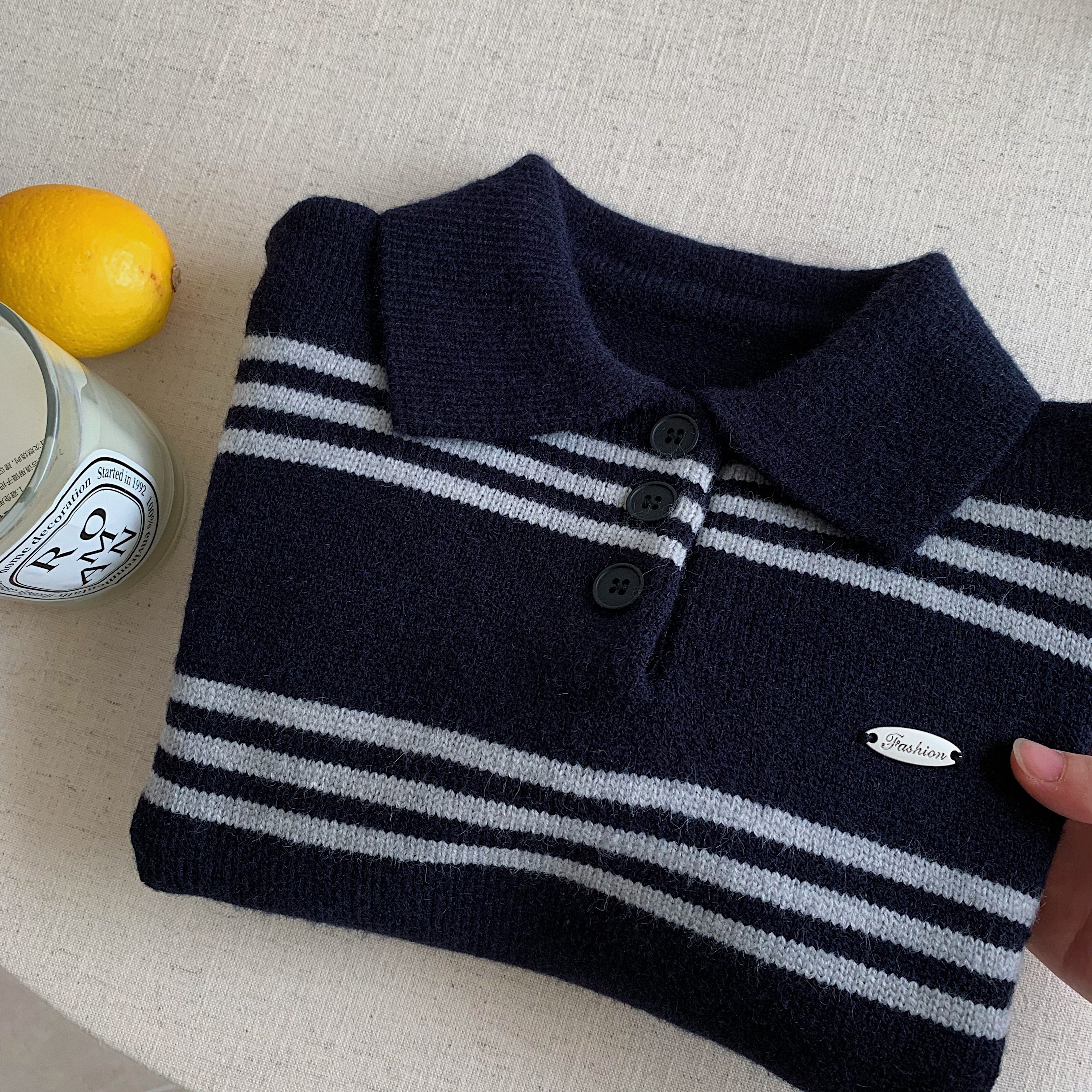 儿童Polo领毛衣男女童加厚休闲针织衫2025冬款宝宝条纹套头打底衫,淘宝优惠券,粉丝福利购,淘宝优惠卷