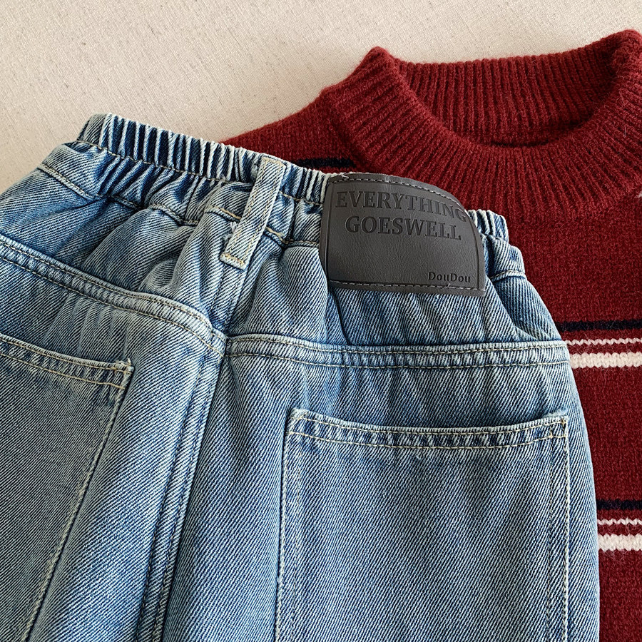 儿童牛仔裤男加绒2025冬季款小童纯色长裤子宝宝直筒休闲裤女加厚,淘宝优惠券,粉丝福利购,淘宝优惠卷