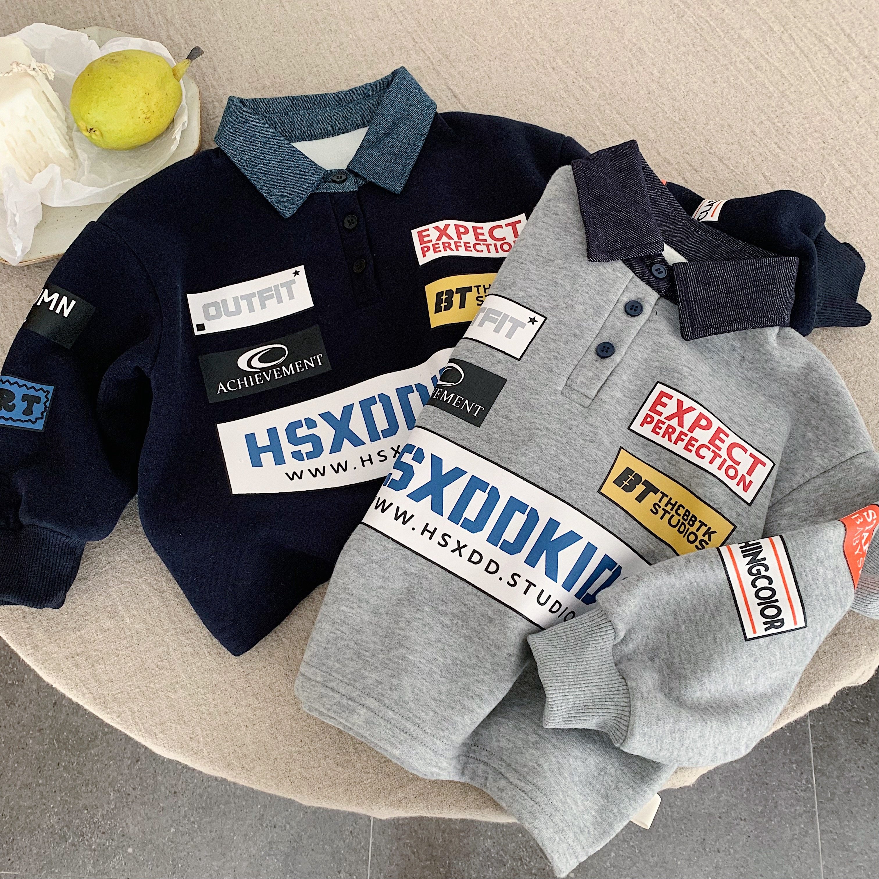 儿童外套男机车风秋冬新款宝宝字母POLO衫潮洋气小童套头衫女加绒,淘宝优惠券,粉丝福利购,淘宝优惠卷