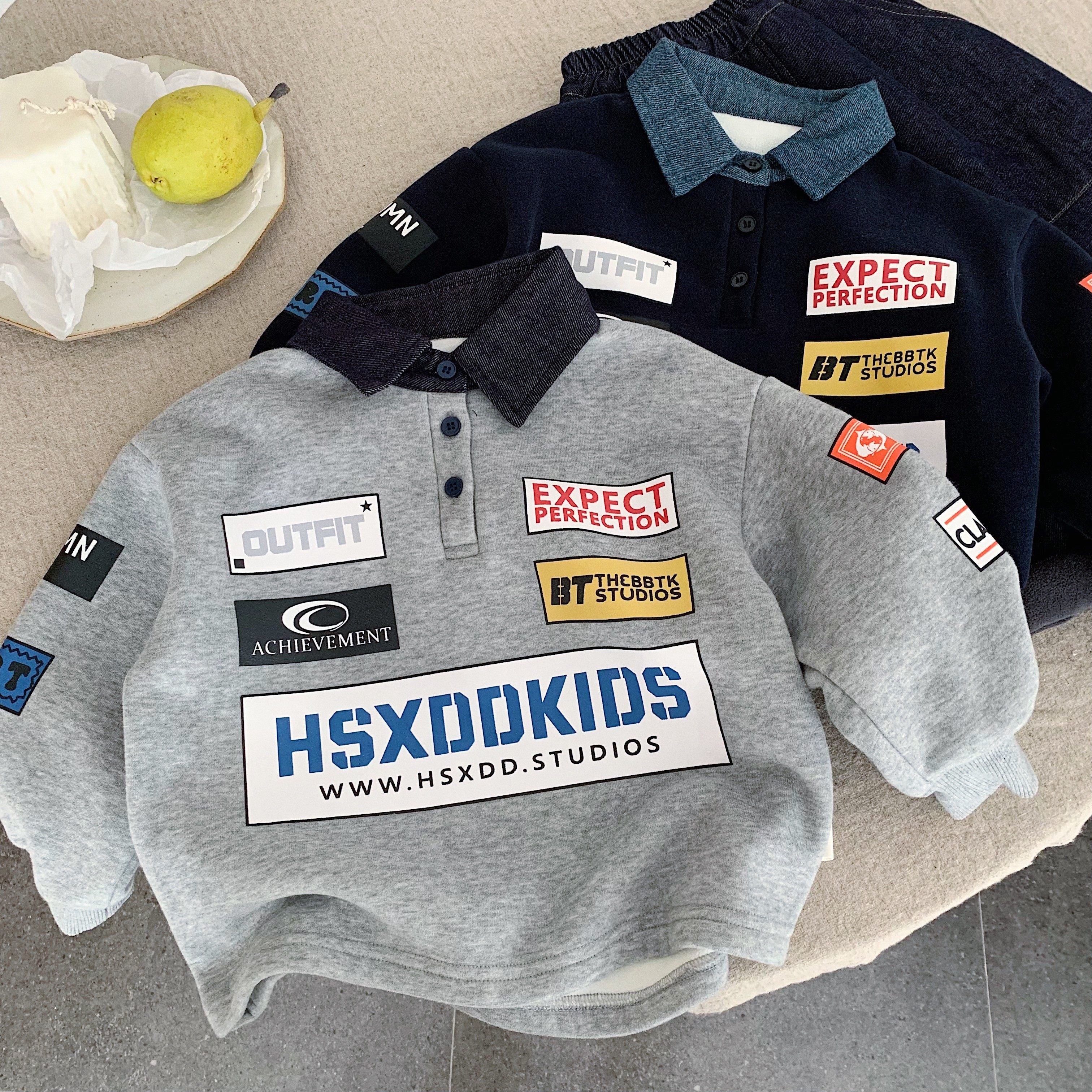 儿童外套男机车风秋冬新款宝宝字母POLO衫潮洋气小童套头衫女加绒,淘宝优惠券,粉丝福利购,淘宝优惠卷