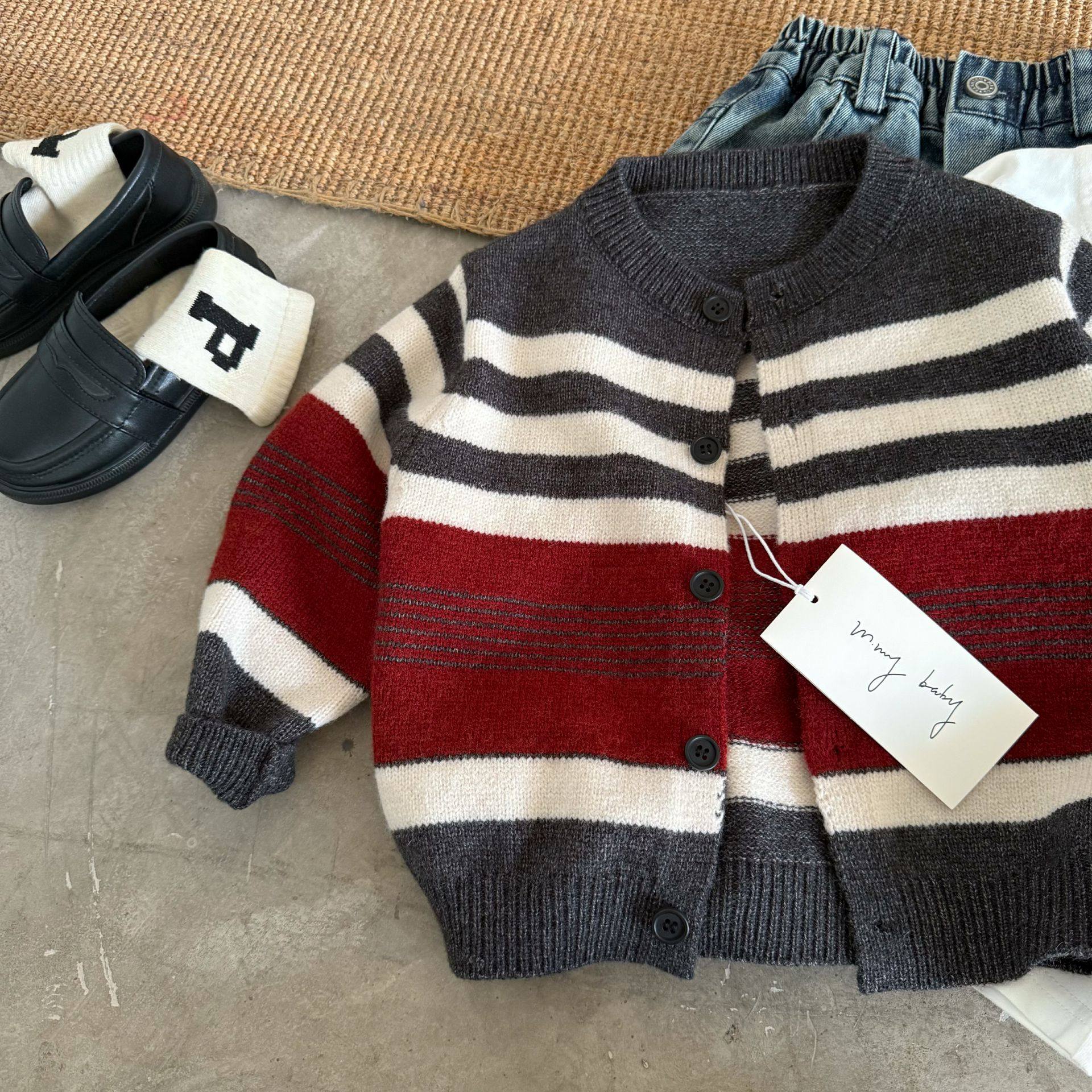 儿童条纹毛衣男2025秋季新款小童针织开衫柔软宝宝撞色外套女洋气,淘宝优惠券,粉丝福利购,淘宝优惠卷